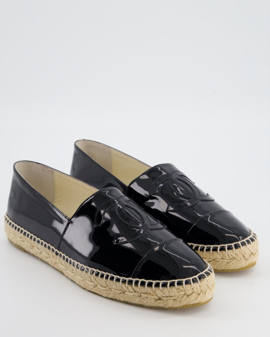 Chanel Black Patent Espadrilles with CC Logo Size EU 41 RRP £730