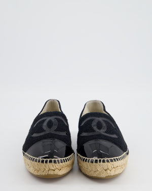 Chanel Black Metallic Tweed Espadrilles with CC Patent Logo Detail Size EU 41 RRP £730