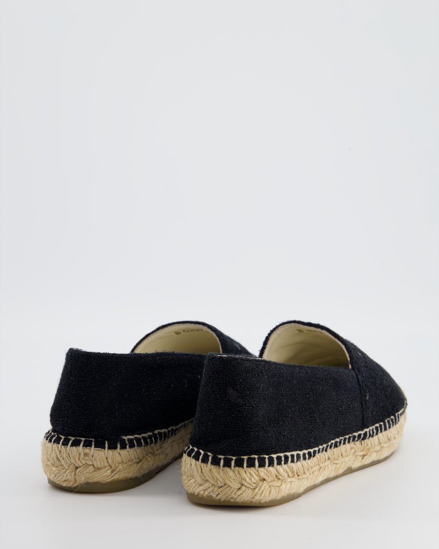 Chanel Black Metallic Tweed Espadrilles with CC Patent Logo Detail Size EU 41 RRP £730