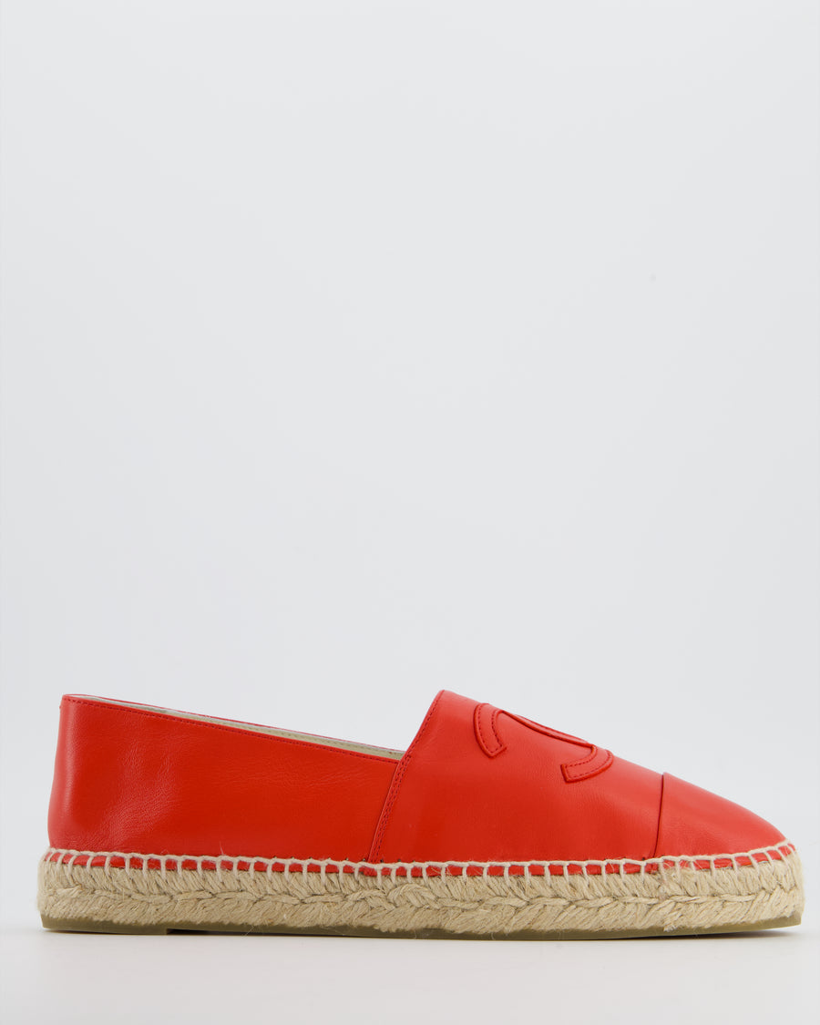 Chanel Coral Red Leather Espadrilles with CC Logo Size EU 41 RRP £730