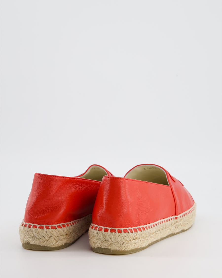 Chanel Coral Red Leather Espadrilles with CC Logo Size EU 41 RRP £730