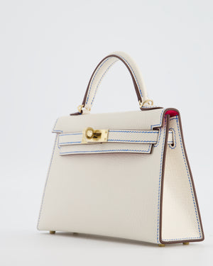 *RARE* Hermès HSS Mini Kelly II 20 Bag in Nata Blue France Stitching with Framboise Interior Chevre Leather and Permabrass Hardware