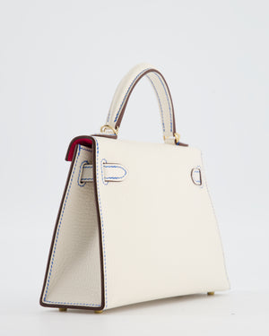*RARE* Hermès HSS Mini Kelly II 20 Bag in Nata Blue France Stitching with Framboise Interior Chevre Leather and Permabrass Hardware