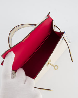 *RARE* Hermès HSS Mini Kelly II 20 Bag in Nata Blue France Stitching with Framboise Interior Chevre Leather and Permabrass Hardware