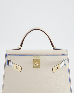 *RARE* Hermès HSS Mini Kelly II 20 Bag in Nata Blue France Stitching with Framboise Interior Chevre Leather and Permabrass Hardware