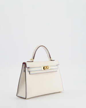 *RARE* Hermès HSS Mini Kelly II 20 Bag in Nata Blue France Stitching with Framboise Interior Chevre Leather and Permabrass Hardware
