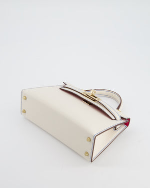*RARE* Hermès HSS Mini Kelly II 20 Bag in Nata Blue France Stitching with Framboise Interior Chevre Leather and Permabrass Hardware