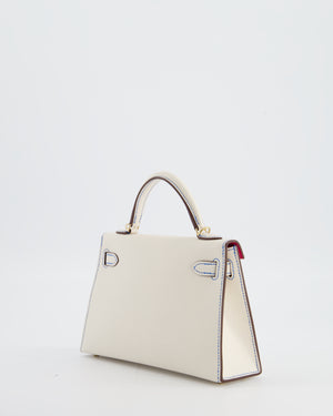 *RARE* Hermès HSS Mini Kelly II 20 Bag in Nata Blue France Stitching with Framboise Interior Chevre Leather and Permabrass Hardware