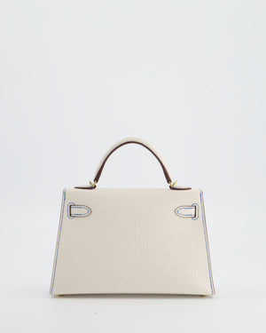 *RARE* Hermès HSS Mini Kelly II 20 Bag in Nata Blue France Stitching with Framboise Interior Chevre Leather and Permabrass Hardware