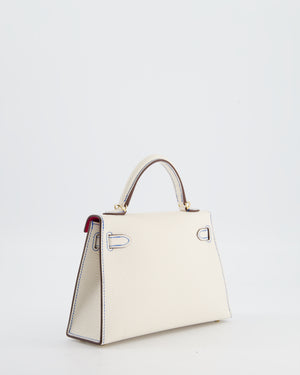 *RARE* Hermès HSS Mini Kelly II 20 Bag in Nata Blue France Stitching with Framboise Interior Chevre Leather and Permabrass Hardware