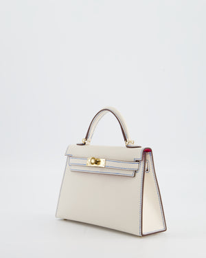 *RARE* Hermès HSS Mini Kelly II 20 Bag in Nata Blue France Stitching with Framboise Interior Chevre Leather and Permabrass Hardware