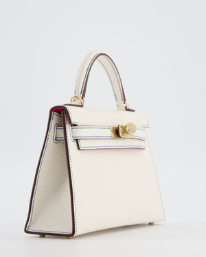 *RARE* Hermès HSS Mini Kelly II 20 Bag in Nata Blue France Stitching with Framboise Interior Chevre Leather and Permabrass Hardware