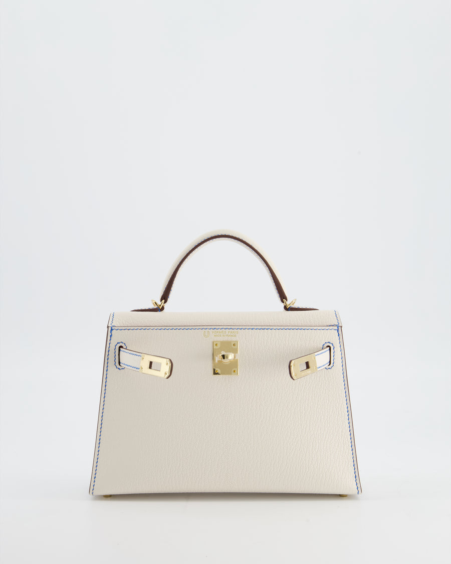 *RARE* Hermès HSS Mini Kelly II 20 Bag in Nata Blue France Stitching with Framboise Interior Chevre Leather and Permabrass Hardware