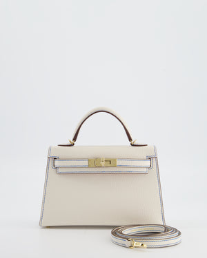 *RARE* Hermès HSS Mini Kelly II 20 Bag in Nata Blue France Stitching with Framboise Interior Chevre Leather and Permabrass Hardware