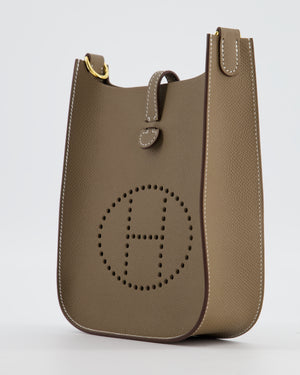 *SUPER RARE* Hermès Mini Evelyne Sellier Bag in Etoupe Epsom Leather with Gold Hardware