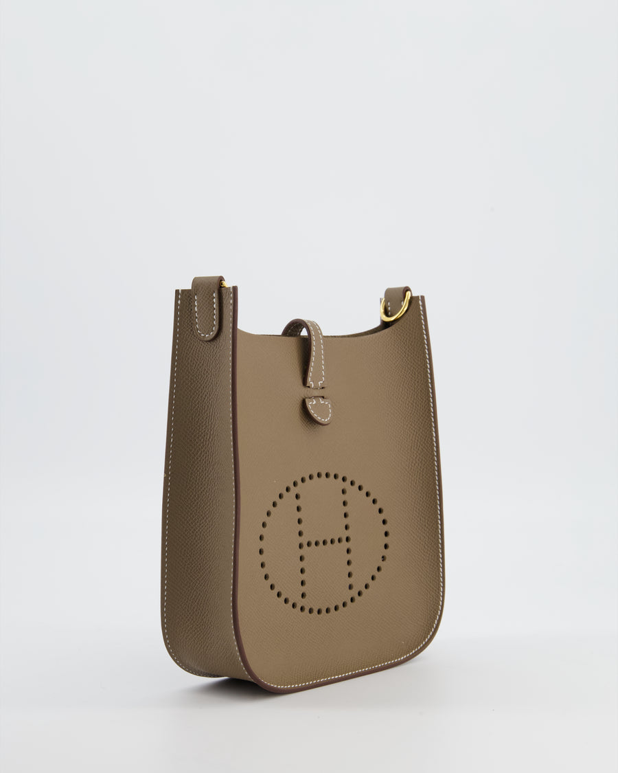 *SUPER RARE* Hermès Mini Evelyne Sellier Bag in Etoupe Epsom Leather with Gold Hardware