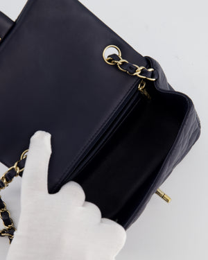 Chanel Navy Mini Square Classic Flap Bag in Lambskin Leather with Champagne Gold Hardware