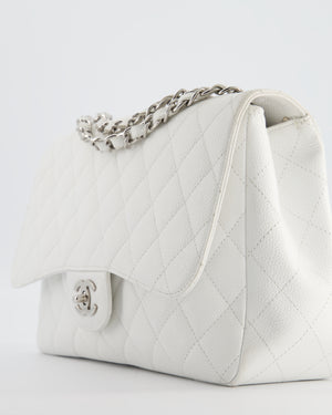 *SUPER FIRE PRICE* Chanel White Jumbo Classic Single Flap Bag in Caviar Leather with Silver Hardware