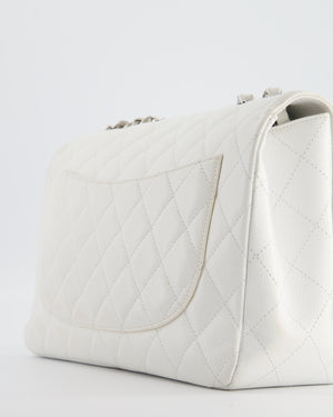 *SUPER FIRE PRICE* Chanel White Jumbo Classic Single Flap Bag in Caviar Leather with Silver Hardware