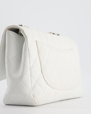 *SUPER FIRE PRICE* Chanel White Jumbo Classic Single Flap Bag in Caviar Leather with Silver Hardware