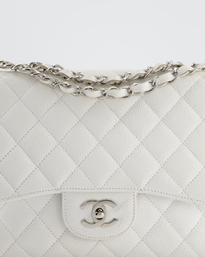 *SUPER FIRE PRICE* Chanel White Jumbo Classic Single Flap Bag in Caviar Leather with Silver Hardware