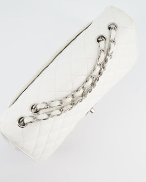 *SUPER FIRE PRICE* Chanel White Jumbo Classic Single Flap Bag in Caviar Leather with Silver Hardware