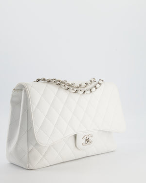 *SUPER FIRE PRICE* Chanel White Jumbo Classic Single Flap Bag in Caviar Leather with Silver Hardware
