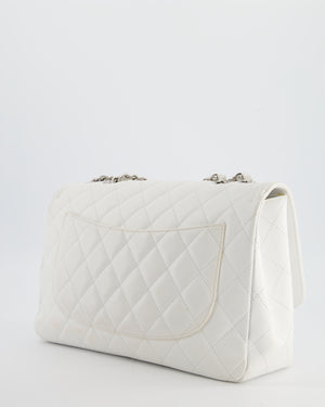 *SUPER FIRE PRICE* Chanel White Jumbo Classic Single Flap Bag in Caviar Leather with Silver Hardware