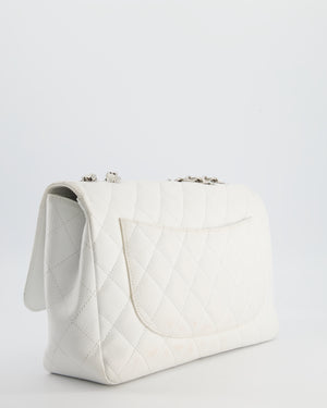 *SUPER FIRE PRICE* Chanel White Jumbo Classic Single Flap Bag in Caviar Leather with Silver Hardware