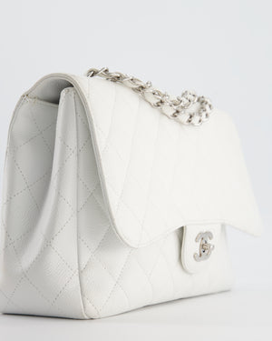 *SUPER FIRE PRICE* Chanel White Jumbo Classic Single Flap Bag in Caviar Leather with Silver Hardware
