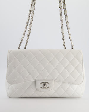 *SUPER FIRE PRICE* Chanel White Jumbo Classic Single Flap Bag in Caviar Leather with Silver Hardware