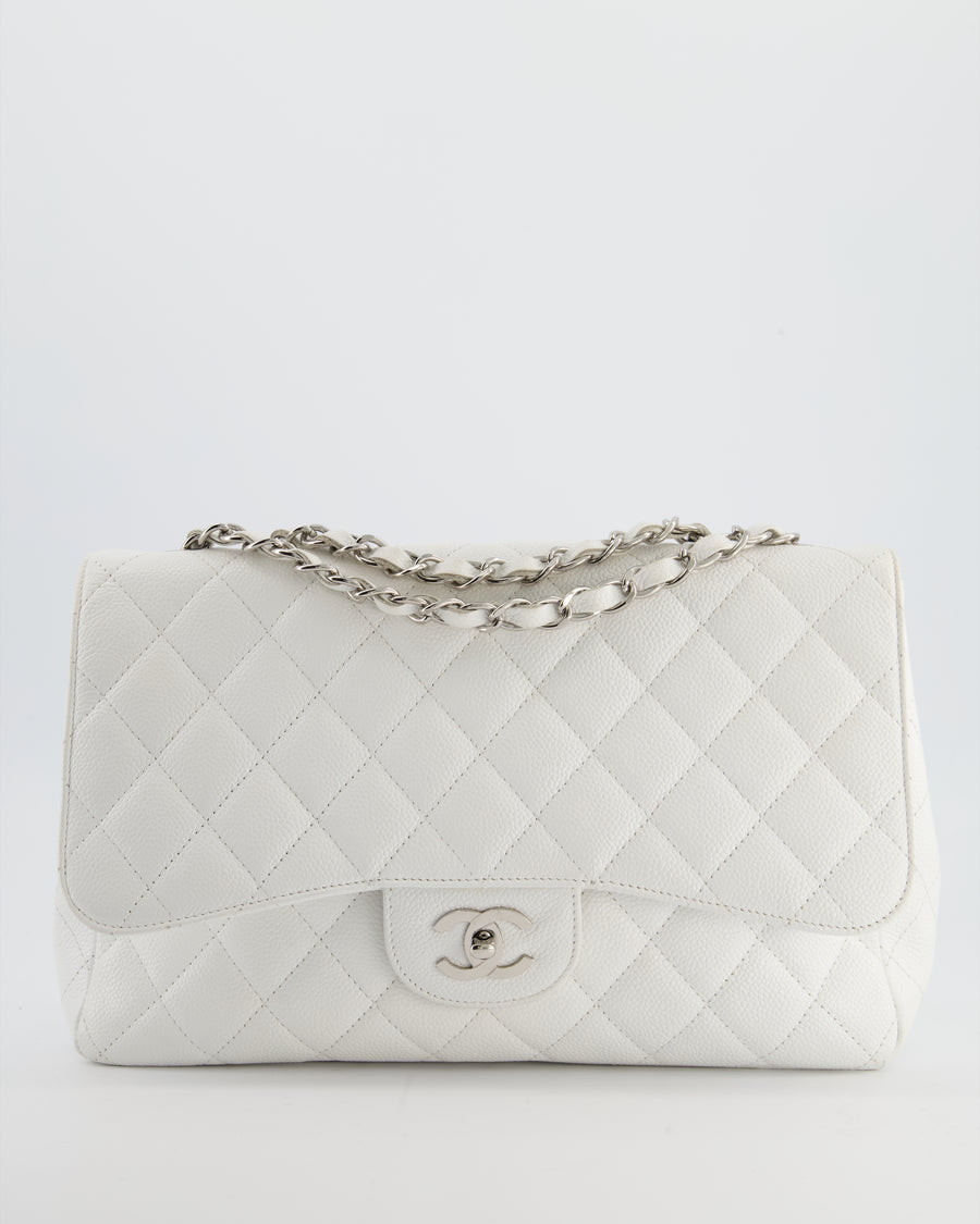 *SUPER FIRE PRICE* Chanel White Jumbo Classic Single Flap Bag in Caviar Leather with Silver Hardware