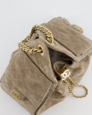 *RARE* Chanel Suede Taupe Small 25 Handbag with Antique Gold Hardware