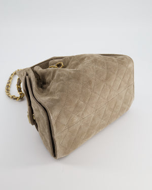 *RARE* Chanel Suede Taupe Small 25 Handbag with Antique Gold Hardware
