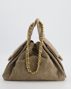 *RARE* Chanel Suede Taupe Small 25 Handbag with Antique Gold Hardware