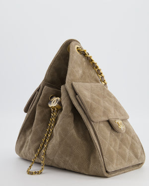 *RARE* Chanel Suede Taupe Small 25 Handbag with Antique Gold Hardware