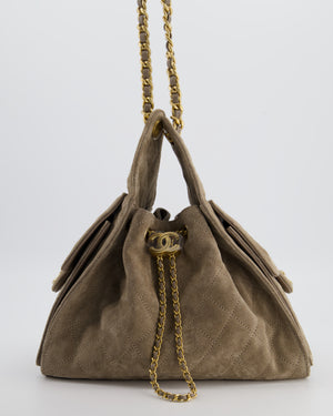 *RARE* Chanel Suede Taupe Small 25 Handbag with Antique Gold Hardware