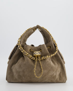 *RARE* Chanel Suede Taupe Small 25 Handbag with Antique Gold Hardware