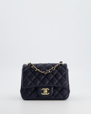 Chanel Navy Mini Square Classic Flap Bag in Lambskin Leather with Champagne Gold Hardware