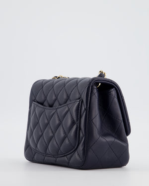 Chanel Navy Mini Square Classic Flap Bag in Lambskin Leather with Champagne Gold Hardware