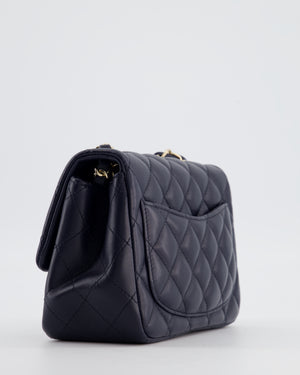 Chanel Navy Mini Square Classic Flap Bag in Lambskin Leather with Champagne Gold Hardware