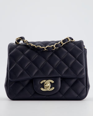Chanel Navy Mini Square Classic Flap Bag in Lambskin Leather with Champagne Gold Hardware