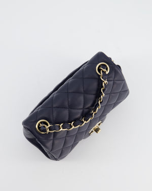 Chanel Navy Mini Square Classic Flap Bag in Lambskin Leather with Champagne Gold Hardware