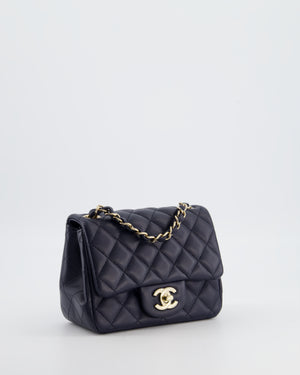Chanel Navy Mini Square Classic Flap Bag in Lambskin Leather with Champagne Gold Hardware