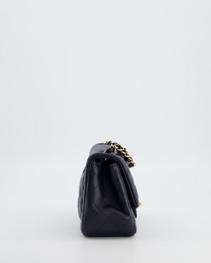 Chanel Navy Mini Square Classic Flap Bag in Lambskin Leather with Champagne Gold Hardware