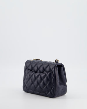 Chanel Navy Mini Square Classic Flap Bag in Lambskin Leather with Champagne Gold Hardware