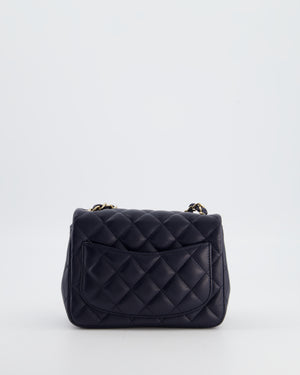Chanel Navy Mini Square Classic Flap Bag in Lambskin Leather with Champagne Gold Hardware