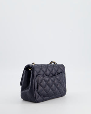 Chanel Navy Mini Square Classic Flap Bag in Lambskin Leather with Champagne Gold Hardware