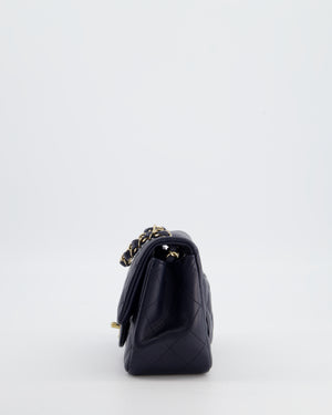 Chanel Navy Mini Square Classic Flap Bag in Lambskin Leather with Champagne Gold Hardware