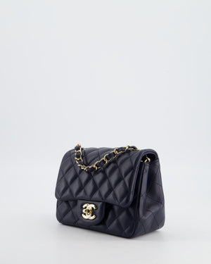 Chanel Navy Mini Square Classic Flap Bag in Lambskin Leather with Champagne Gold Hardware